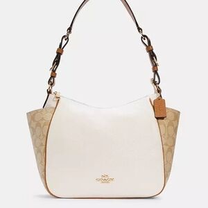 Coach White and Tan Shoulder Bag with Luxurious Appeal